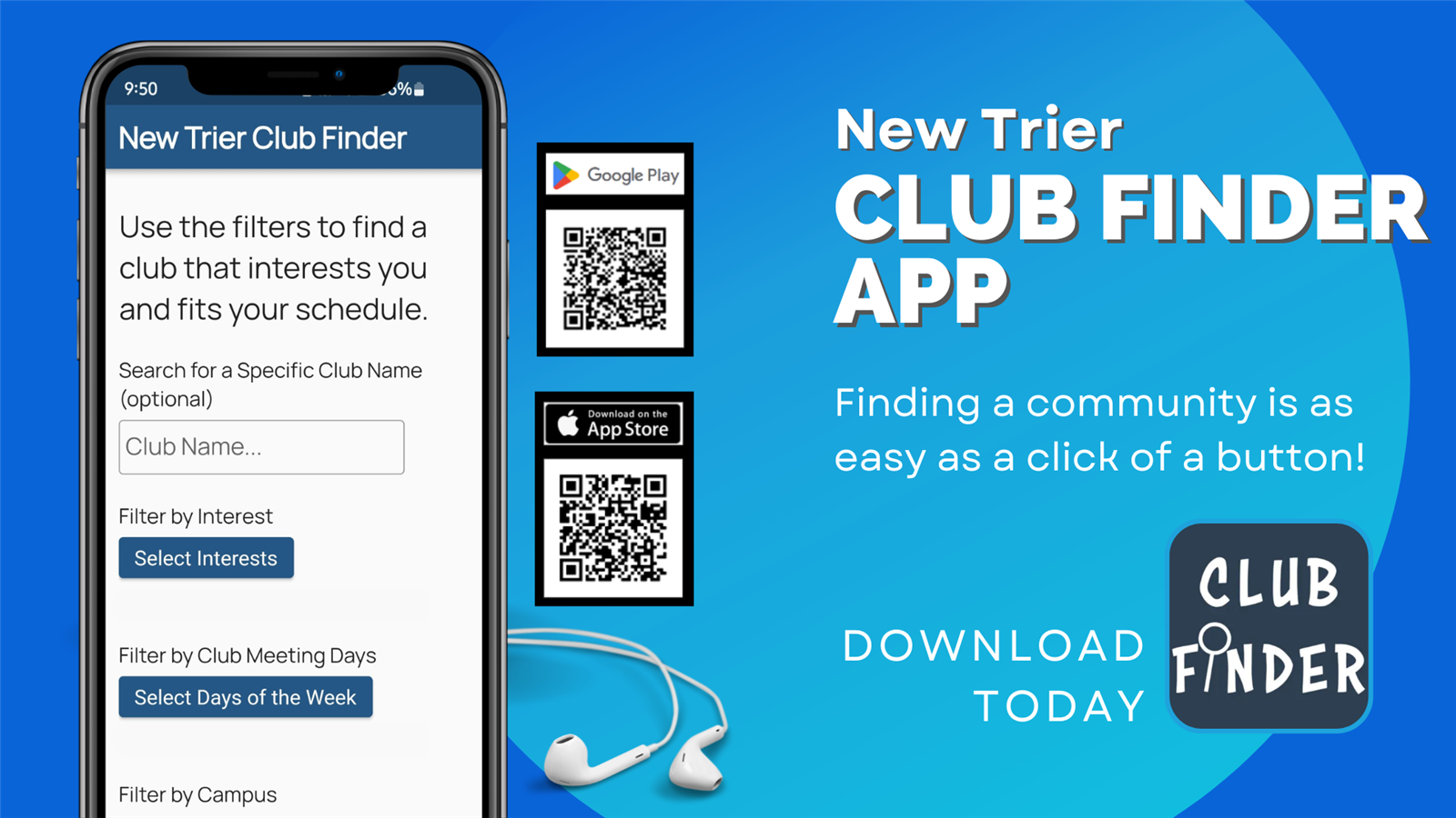 Student Activities is proud to debut the NEW Club Finder App! 